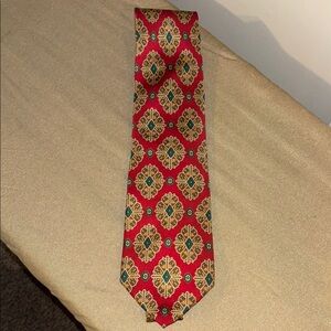 Vintage Lands' End Red and Gold Silk Tie